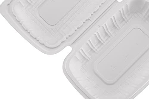 TIYA Clamshell Food Containers - White Bulk 200 Pack, 9x6 in - BPA-Free Mineral-Filled To-Go Containers - Reusable, Microwavable, Hinged, Tall Takeout Clamshells - Great for Meal Prep