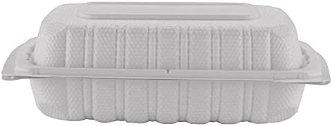 TIYA Clamshell Food Containers - White Bulk 200 Pack, 9x6 in - BPA-Free Mineral-Filled To-Go Containers - Reusable, Microwavable, Hinged, Tall Takeout Clamshells - Great for Meal Prep