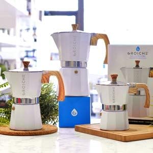GROSCHE Milano Stovetop Espresso Maker Moka Pot 9 espresso Cup 15.2oz White