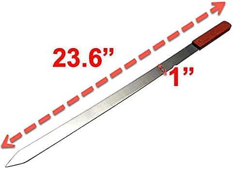 eMart4u Kabob Skewers for Grilling – 1" Wide, 24" Long Flat Stainless Steel BBQ Skewers with Wood Handle | 1 FREE Skewer | Shish Kebab for Persian, Brazilian, Koubideh (12pcs)