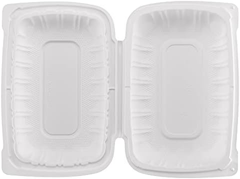 TIYA Clamshell Food Containers - White Bulk 200 Pack, 9x6 in - BPA-Free Mineral-Filled To-Go Containers - Reusable, Microwavable, Hinged, Tall Takeout Clamshells - Great for Meal Prep