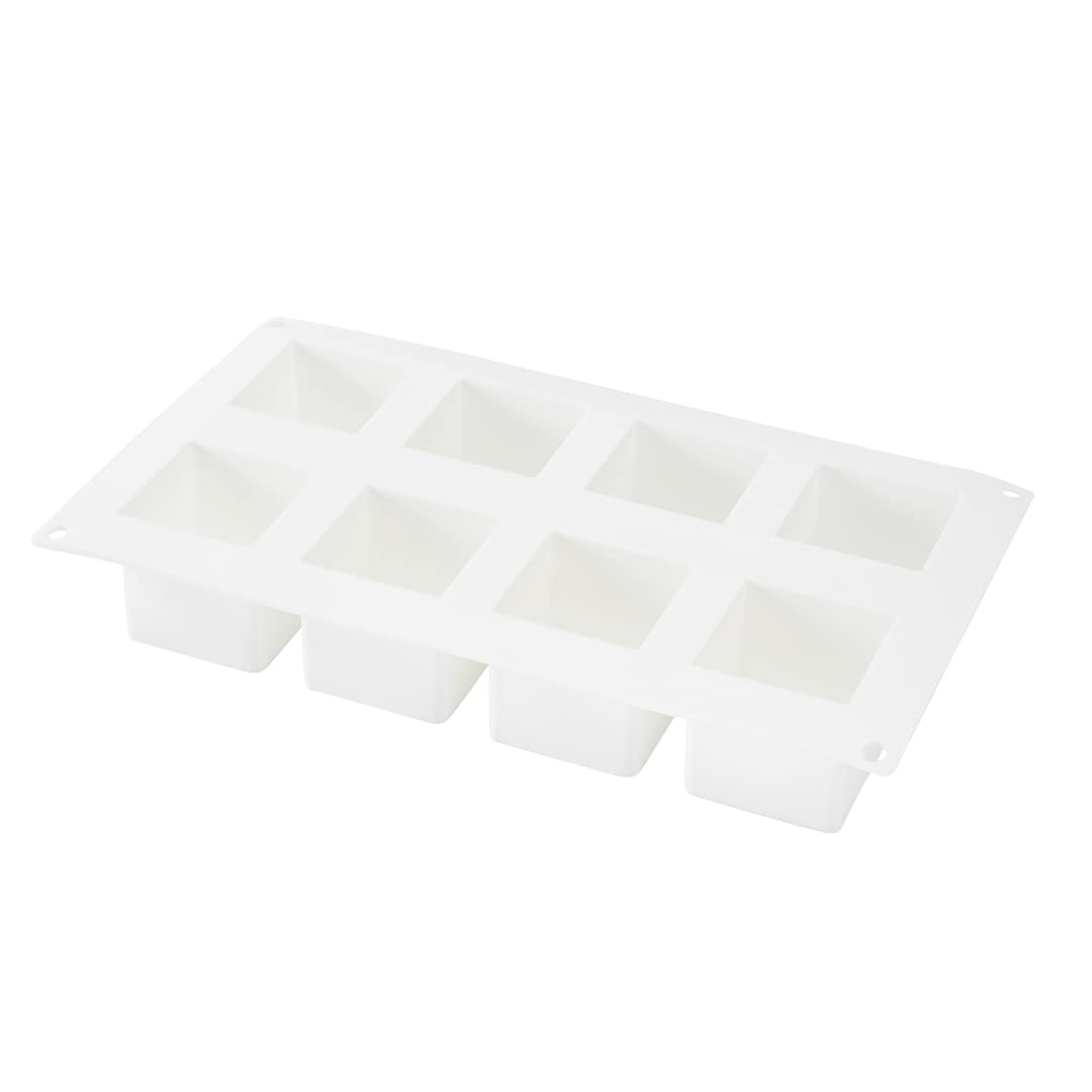Pastry Tek 8 Cavities Square Cupcake Pans, 10 Oven-Ready Square Molds - Flexible, Freezable, White Silicone Petit Four Molds, Easy Release, For Baking - Restaurantware
