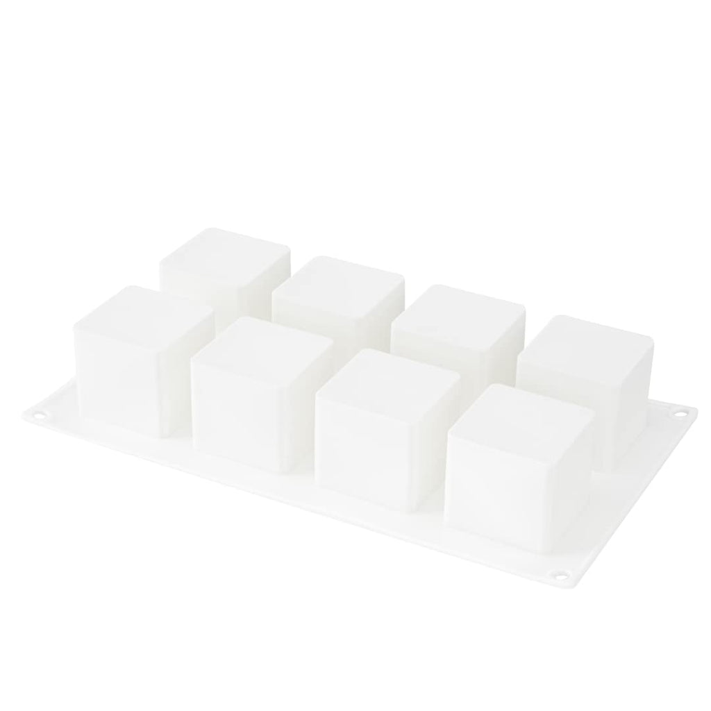 Pastry Tek 8 Cavities Square Cupcake Pans, 10 Oven-Ready Square Molds - Flexible, Freezable, White Silicone Petit Four Molds, Easy Release, For Baking - Restaurantware