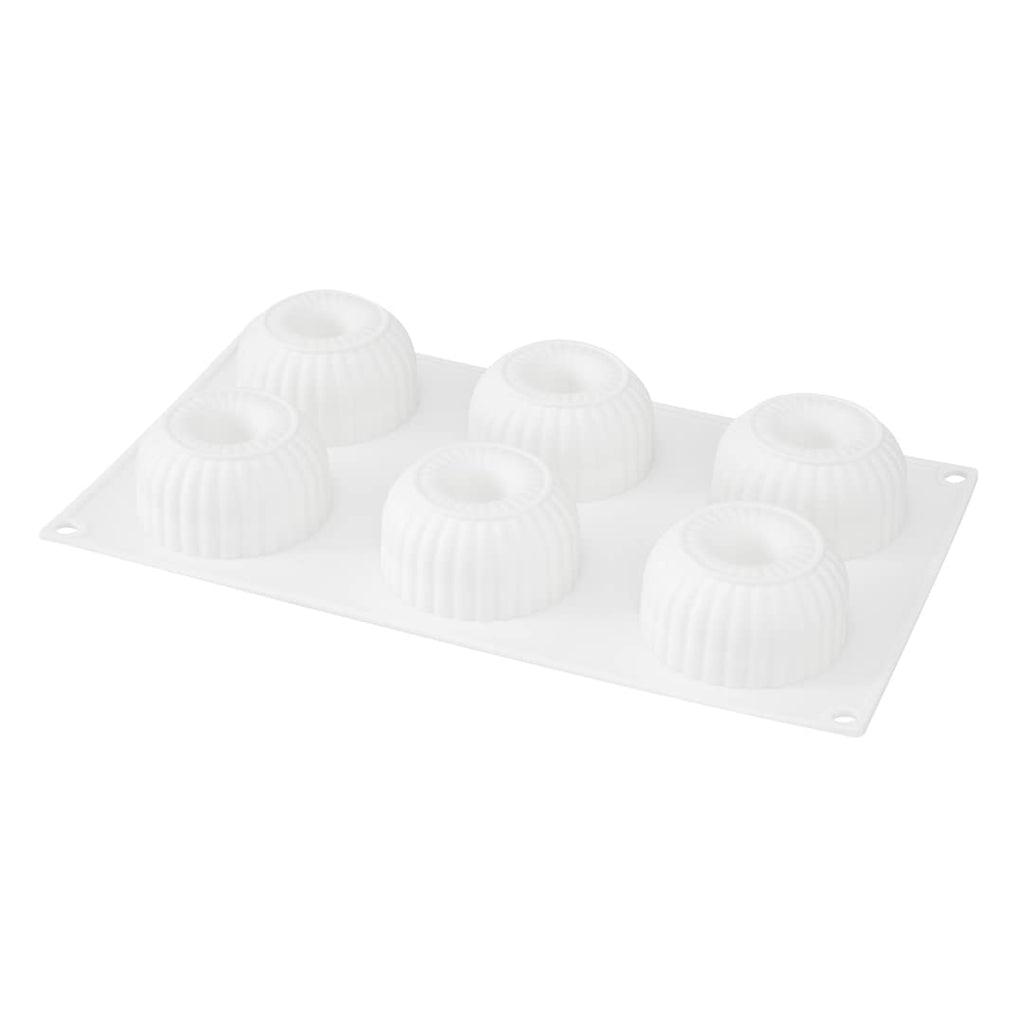Pastry Tek 6 Cavities Donut Pans, 10 Ridge Design Donut Molds - Oven-Ready, Flexible, White Silicone Bagel Pans, Freezable, Easy Release - Restaurantware