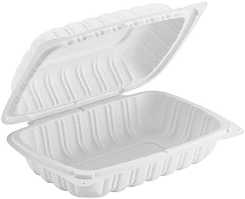 TIYA Clamshell Food Containers - White Bulk 200 Pack, 9x6 in - BPA-Free Mineral-Filled To-Go Containers - Reusable, Microwavable, Hinged, Tall Takeout Clamshells - Great for Meal Prep