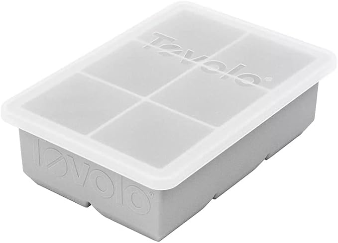 Tovolo Large 2” King Cube Ice Tray with Lid Oyster Gray Ice Cube Trays for Whiskey Cocktails Smoothies, Big Square Ice Cube Mold Silicone Freezer Tray for Perfect Cubes BPA Free Dishwasher Safe