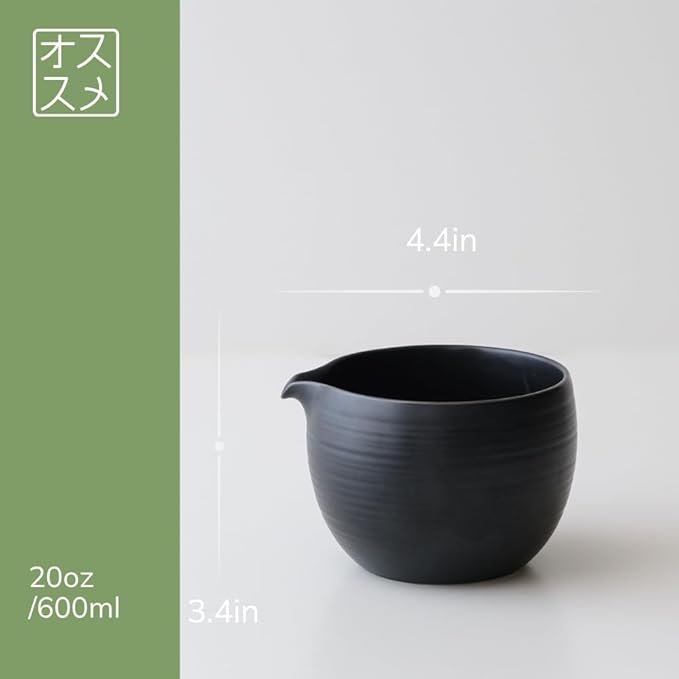 WENSHUO Matcha Whisk Set, Ceramic Matcha Bowl with Spout, Black,6-Pc