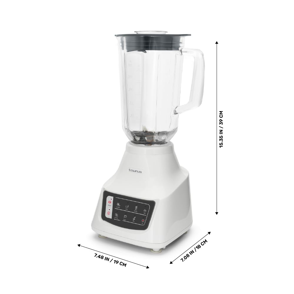 Taurus Potenza Comfort Blender, 1050W, 1.5L Glass Jar, Up to 50% Less Noise, Stainless Steel Blades, 9 Speed Settings, Quiet Powerful Blender for Smoothies, Ice, and Frozen Drinks