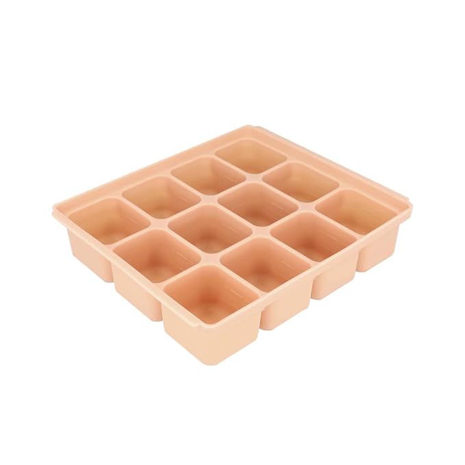 PETINUBE Baby Food Storage Silicone Cubes with Clip-On Lid Freezer Tray Baby Food Soups Purees Ice Easy and Safe Design Made in Korea(12 Sand Beige)