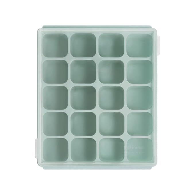 PETINUBE Baby Food Storage Silicone Cubes with Clip-On Lid Freezer Tray Baby Food Soups Purees Ice Easy and Safe Design Made in Korea (20, Ocean Blue)