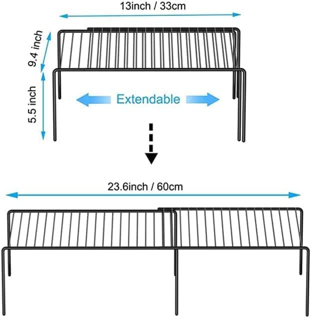 GEDLIRE Kitchen Cabinet Expandable Shelf Organizers Set of 2, Adjustable Metal Wire Pantry Storage Shelves, Plate Dish Organizer Rack for Cabinets, Cupboard, Counter, Freezer, Countertop, Black