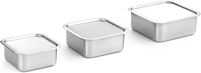 EVERSTEN CuBE Low 3PCS Set Stainless Steel Food Storage Containers With Lids and 3 Net Kitchen Appliances Dishwasher Safe Premium South Korea
