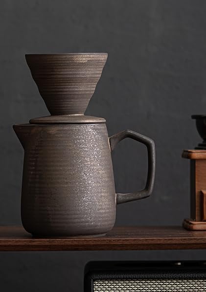 HYAXGM Pour Over Coffee Maker,Ceramic Coffee Maker With 100 pcs Paper Filter，16oz/480ml Pour Over Coffee Dripper (Retro gold)