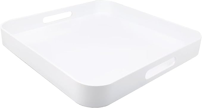 SforGUVA Square White Serving Tray, Ottoman Tray for Coffee Table