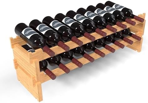 Wine Stack 18 Bottle Bamboo Stackable Small Wine Rack for Countertop, No Tools Assembly, Durable, Wine and Liquor Bottle Storage for Small Spaces
