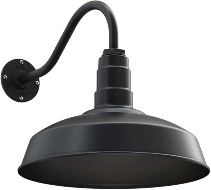 16" Gooseneck Barn Light Outdoor | Farmhouse Exterior Wall | Matte Black