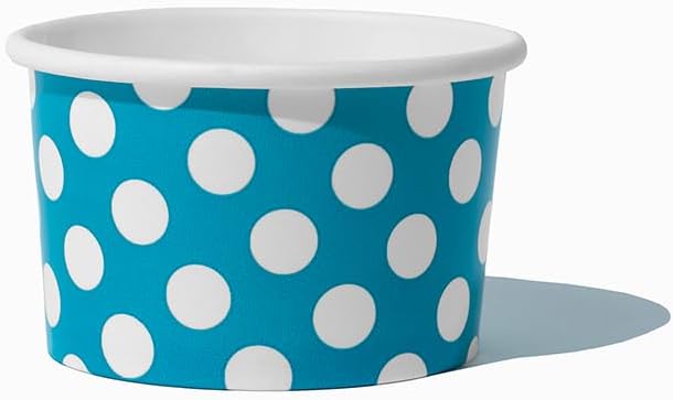 UNIQ 4 oz 1000 Pack Blue Polka Dot Ice Cream Cups | Disposable Leak Resistant Paper Dessert Cups for Ice Cream, Frozen Yogurt & Gelato | Small Food Serving Cups for Parties, Catering & Business