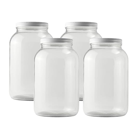 4-Pack 1 Gallon Glass Jar with Lid | Wide Mouth Set with White Metal Caps