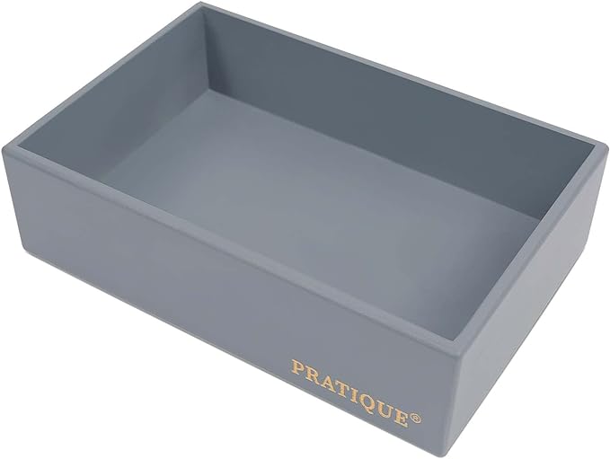 PRATIQUE Bamboo Drawer Organizer - Kitchen Utensil Organizer Silverware Tray Cutlery Holder，Office Desk Supplies and Accessories,8.9 * 5.9 * 2.6,Grey