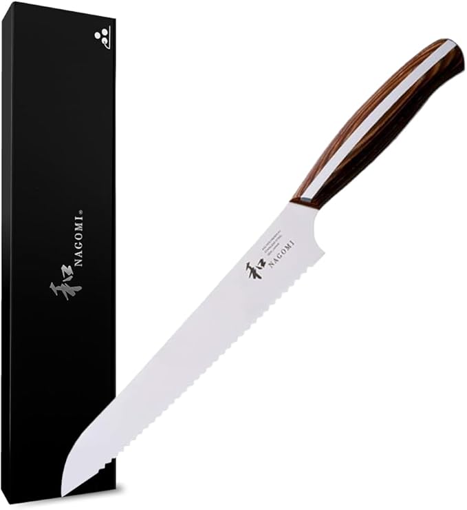 [NAGOMI] 8 inch Serrated Bread Knife, Stainless Steel HRC58 Ultra-sharp Serrated Blade Bread Knife For Homemade Bread | Black Stylish Gift Box