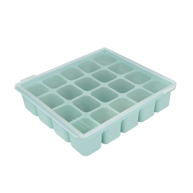 PETINUBE Baby Food Storage Silicone Cubes with Clip-On Lid Freezer Tray Baby Food Soups Purees Ice Easy and Safe Design Made in Korea (20, Ocean Blue)