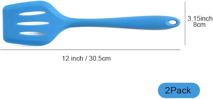 HOIRIX 2Pack Small Silicone Turner High Heat Resistant Slotted Spatula for Fish, Eggs, Pancakes and More (12 IN, Black)