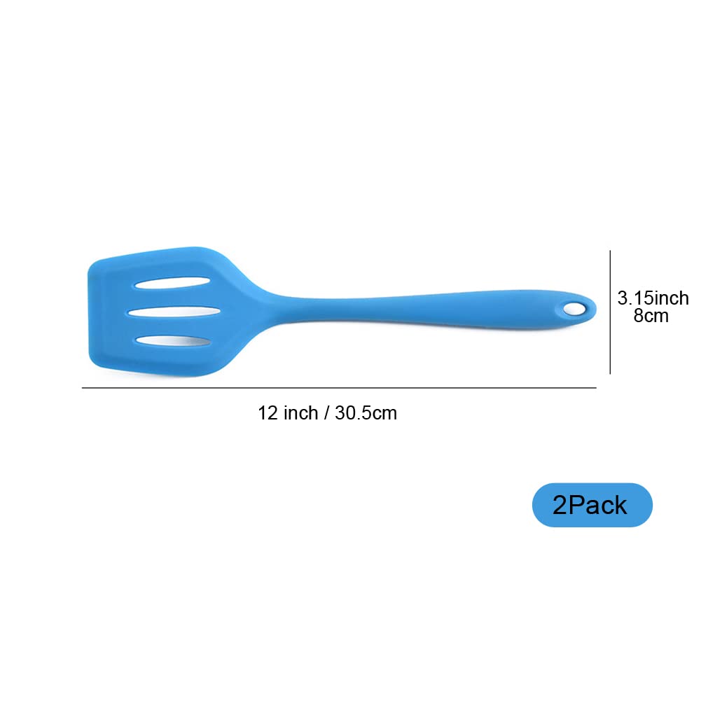 HOIRIX 2Pack Small Silicone Turner High Heat Resistant Slotted Spatula for Fish, Eggs, Pancakes and More (12 IN, Green)