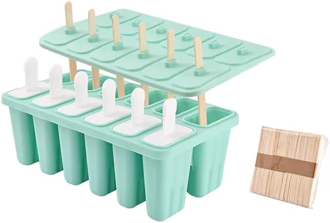 HoneTeek Silicone Popsicles Molds 12 Pieces, Popsicle Holders for Kids with 50 Wooden Sticks Cake Pop Molds, Ice Pop Mold BPA Free Easy Release,Ice Cream Molds Popsicle Maker for Toddlers