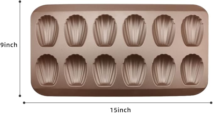 2 Pack Madeleine Pans for Baking, 12 Cavity Heavy Duty Shell Shape Baking Mold Nonstick Cookie Cake Pan for Oven（Gold）