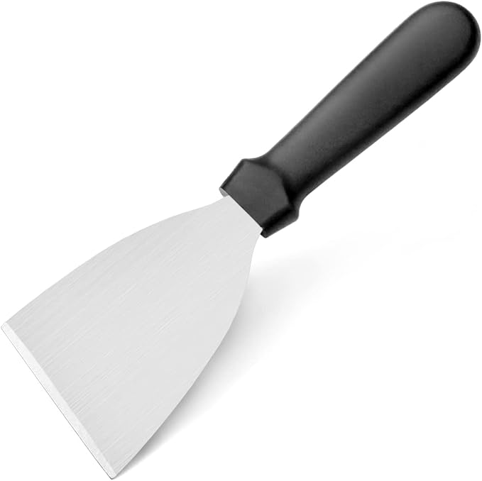 New Star Foodservice Stainless Steel Slant Edge Grill Scraper with Black Plastic Handle, 4 x 8.5 Inch Restaurant Grade Griddle Scraper, Flat Top Scraper, Grill Cleaning Tool
