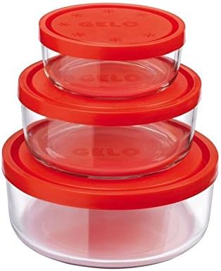 Bormioli Rocco Gelo 3pc Storage Glass Container Set with Red Lid, 11.62, 24.37, 44.62oz.