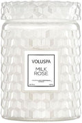 Voluspa Milk Rose, Large Candle Jar, 18 Ounce, 100 Hour Burn Time, Coconut Wax for Clean Burning, Handcrafted in the USA