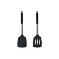 HOIRIX 2Pack Small Silicone Turner High Heat Resistant Slotted Spatula for Fish, Eggs, Pancakes and More (Set of 2, Black2)