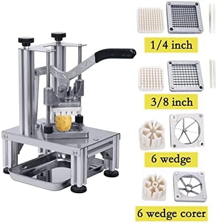 Rismanor Commercial French Fries Cutter 1/4″ 3/8″ 6 Wedges 6 Wedges to Core Stainless Steel Blades Potato Slicer Fruit Chopper for Restaurant Home Kitchen Cutting, Sliver