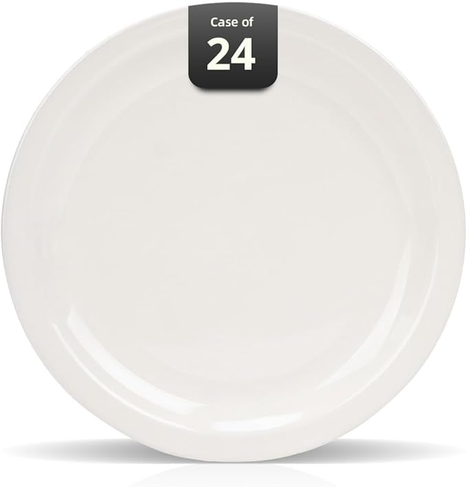 IRESTAURANT PLUS Stoneware Narrow Rim Commercial Grade Dinnerware America White, Plate 9", Case of 24