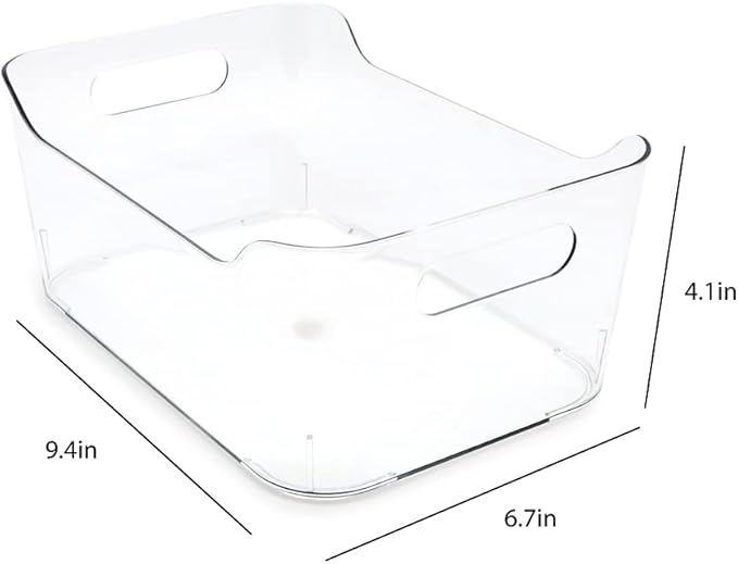 Isaac Jacobs 4-Pack Small Clear Storage Bins (9.4” x 6.7” x 4.1”) w/Handles