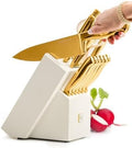 Styled Settings Gold Knife Set with Block and Sharpener, 14-Piece