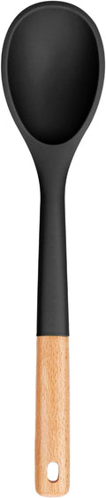 Badiano Large Silicone Cooking Spoons, Nonstick Solid Wooden Handle,13.2in