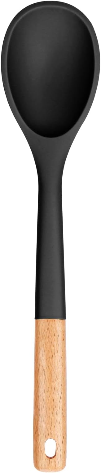 Badiano Large Silicone Cooking Spoons, Nonstick Solid Wooden Handle,13.2in
