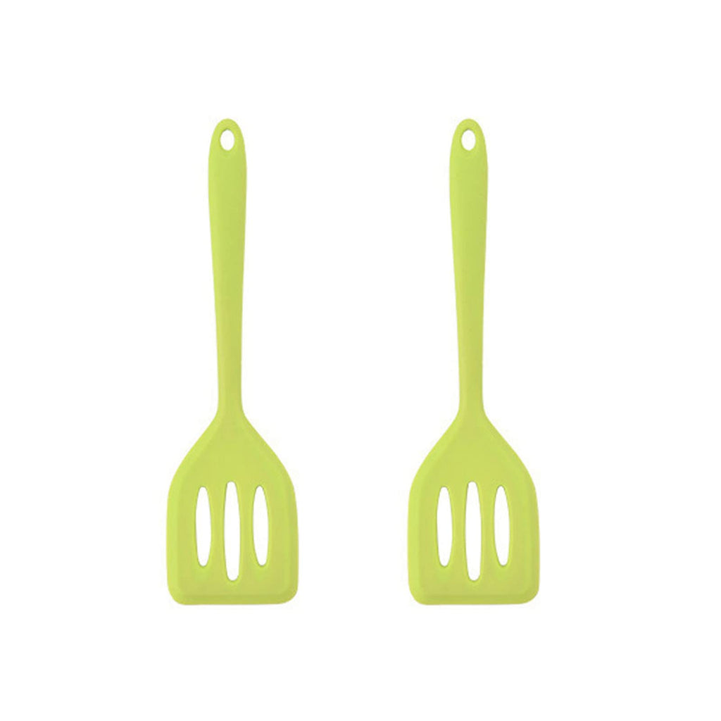 HOIRIX 2Pack Small Silicone Turner High Heat Resistant Slotted Spatula for Fish, Eggs, Pancakes and More (12 IN, Green)