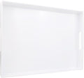 SforGUVA White Serving Tray for Coffee Table, Rectangular Plastic Decorative Tray with Handles for Entertaining, Outdoor Patio, Living Room, Ottoman, Bathroom Counter, 11.8”*15.7”*1.6”