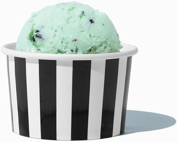 UNIQ 4 oz 1000 Pack Black Striped Black Ice Cream Cups | Disposable Leak Resistant Paper Dessert Cups for Ice Cream, Frozen Yogurt & Gelato | Small Food Serving Cups for Parties, Catering & Business