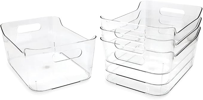 Isaac Jacobs 4-Pack Small Clear Storage Bins (9.4” x 6.7” x 4.1”) w/Handles