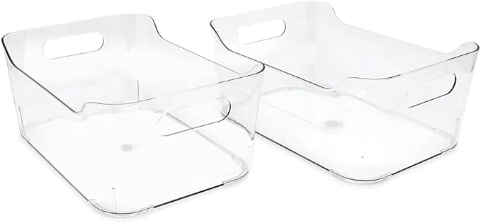 Isaac Jacobs 2-Pack Small Clear Storage Bins (9.4” x 6.7” x 4.1”) w/Handles