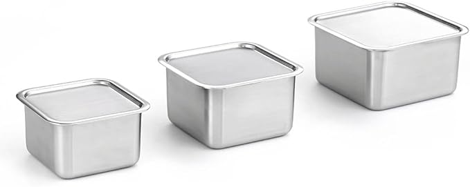 EVERSTEN CuBE High 3PCS Set Stainless Steel Food Storage Containers With Lids and 3 Net Kitchen Appliances Dishwasher Safe Premium South Korea