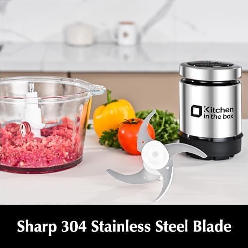 Kitchen in the box Food Processors,Small Meat Grinder & Food Chopper Electric Vegetable Chopper with 2 Bowls (8 Cup+8 Cup)& 2 Bi-Level Blades for Meat/fish/Vegetable/Baby Food,Black