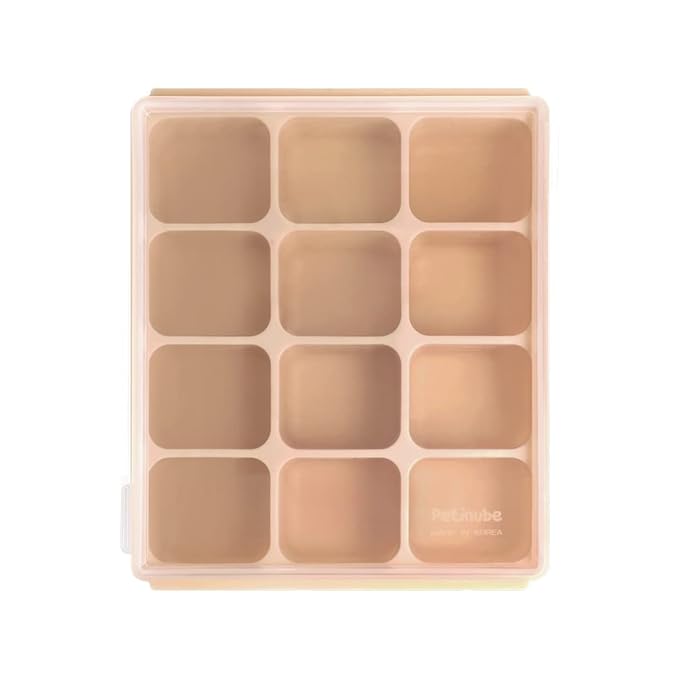 PETINUBE Baby Food Storage Silicone Cubes with Clip-On Lid Freezer Tray Baby Food Soups Purees Ice Easy and Safe Design Made in Korea(12 Sand Beige)