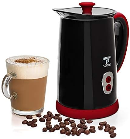 Moss & Stone Electric Milk Frother, Stainless Steel Milk Steamer & Milk Warmer, Automatic Shutoff, Non-Stick Interior, Cool Touch, 9.4 oz/6.0oz Capacity, Black Electric Frother for Hot Chocolate