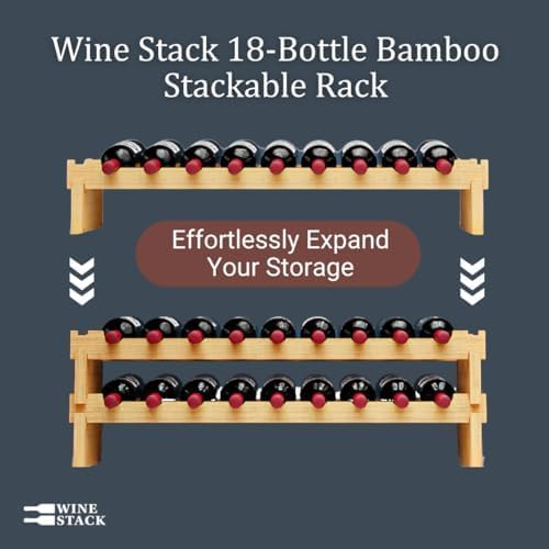 Wine Stack 18 Bottle Bamboo Stackable Small Wine Rack for Countertop, No Tools Assembly, Durable, Wine and Liquor Bottle Storage for Small Spaces