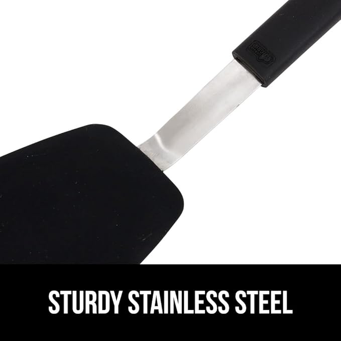 GORILLA GRIP BPA-Free Silicone Spatula for Non Stick Frying Pan, 2 PK, Heat Resistant Flexible Head, Patented Soft Comfortable Handle, Non-Scratch Kitchen Turner, Flip Burgers, Pancakes, 11.6 in Black